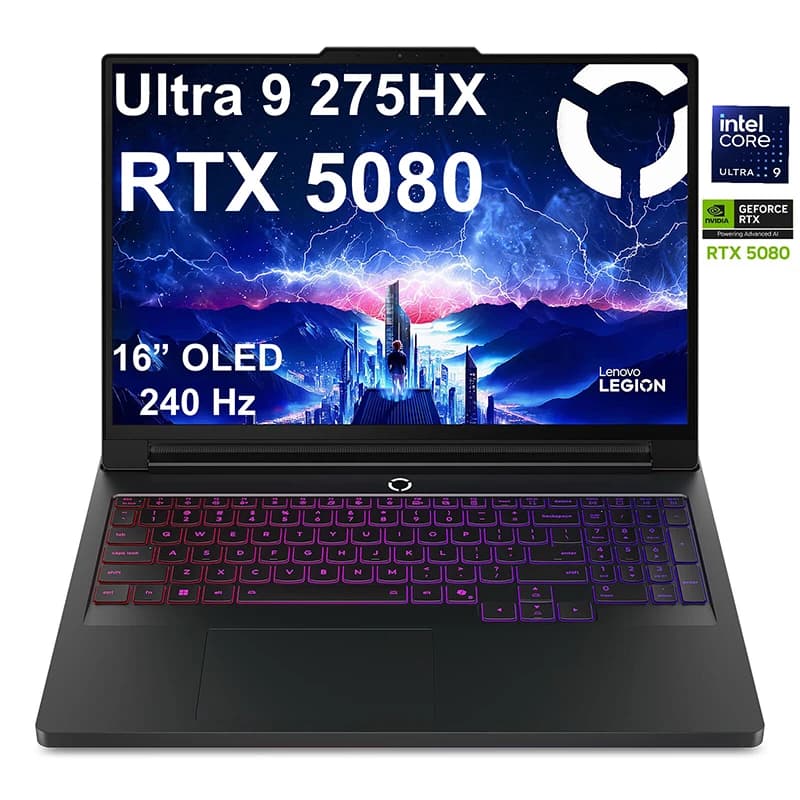 Lenovo Legion Pro 7 16IAX10H Ultra 9 275HX NVIDIA GeForce RTX 5080 32 Go RAM : 2 To SSD* Écran : 16 pouces WQXGA OLED Windows 11 Home
